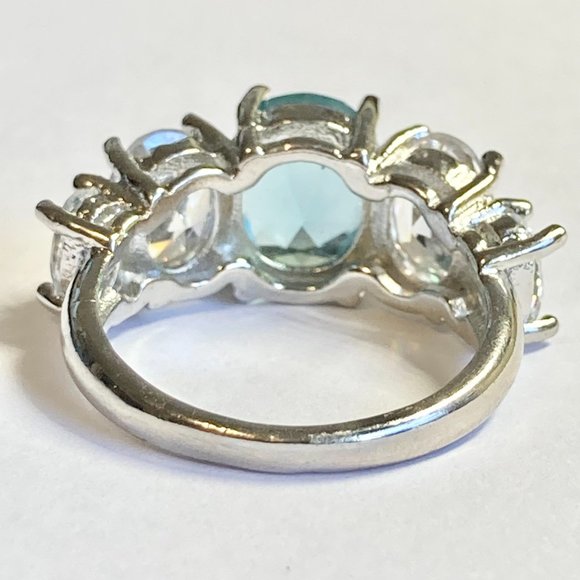Silver Topaz Blue Cubic Zirconia Anniversary Ring Size 7 Plated Simulated - Picture 5 of 9